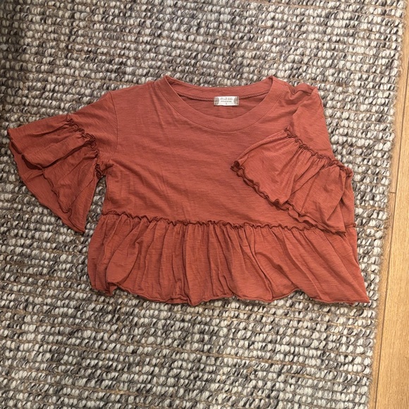 Altar’d State Ruffled Sleeve Top - Rust - Picture 1 of 3
